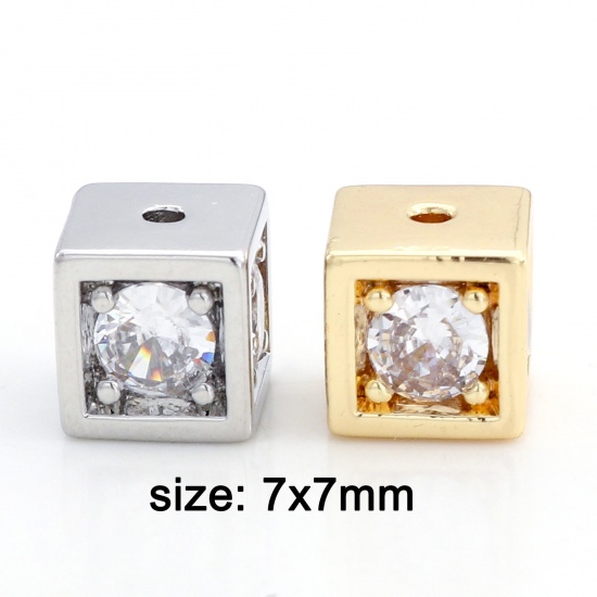 Bild von Messing & Kubisch Zirkonia Perlen für die DIY-Schmuckherstellung Echtgold plattiert Transparent Würfel ca, 7mm x 7mm, 2 Stück