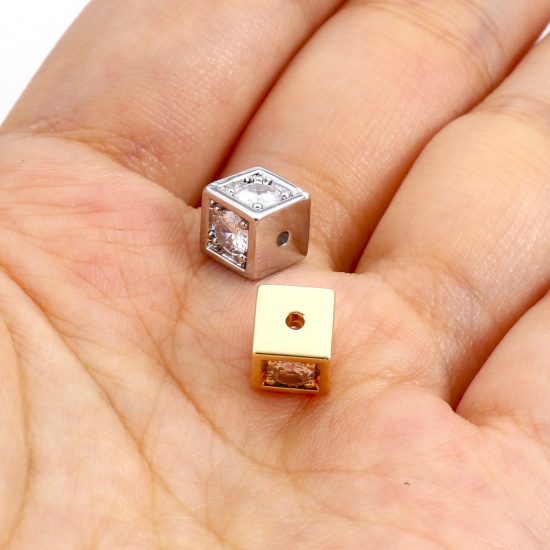 Bild von Messing & Kubisch Zirkonia Perlen für die DIY-Schmuckherstellung Echtgold plattiert Transparent Würfel ca, 7mm x 7mm, 2 Stück