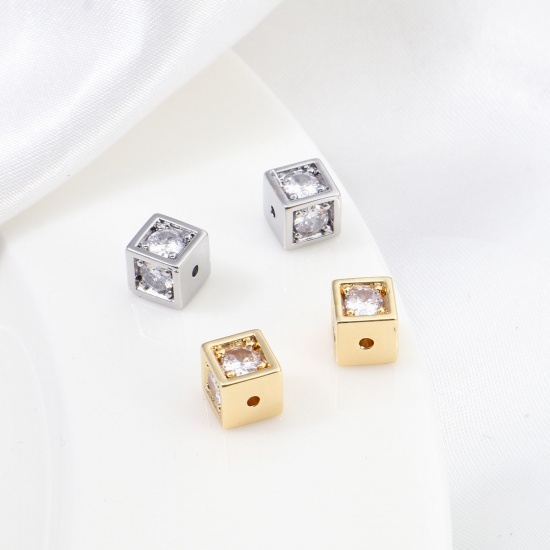 Bild von Messing & Kubisch Zirkonia Perlen für die DIY-Schmuckherstellung Echtgold plattiert Transparent Würfel ca, 7mm x 7mm, 2 Stück