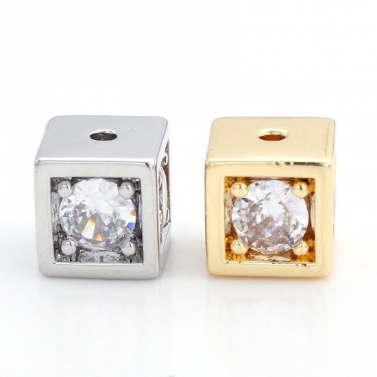 Bild von Messing & Kubisch Zirkonia Perlen für die DIY-Schmuckherstellung Echtgold plattiert Transparent Würfel ca, 7mm x 7mm, 2 Stück