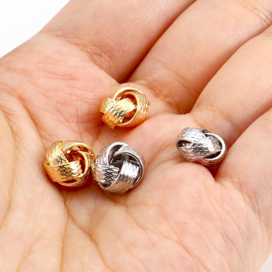 Picture of Brass Beads For DIY Jewelry Making Real Gold Plated Ball Of Yarn Hollow About 9mm x 9mm
