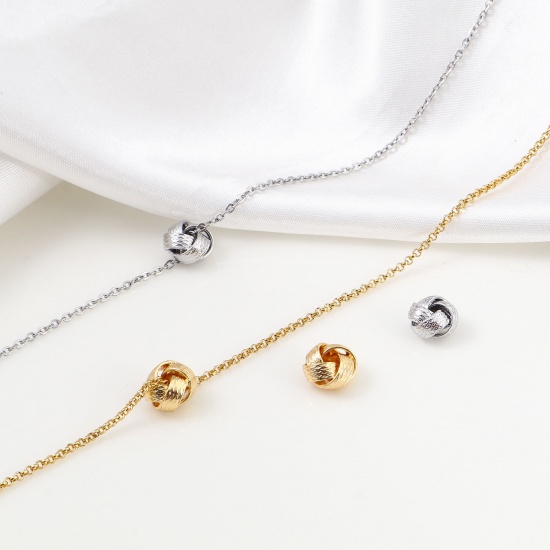 Picture of Brass Beads For DIY Jewelry Making Real Gold Plated Ball Of Yarn Hollow About 9mm x 9mm