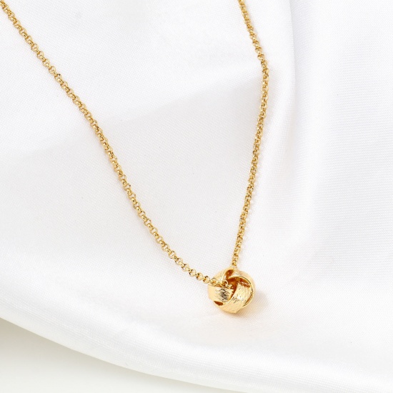 Picture of Brass Beads For DIY Jewelry Making Real Gold Plated Ball Of Yarn Hollow About 9mm x 9mm