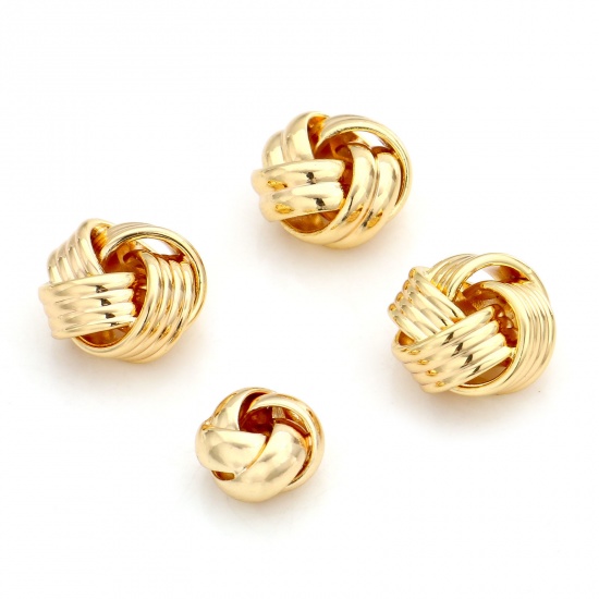 Picture of Brass Beads For DIY Jewelry Making 18K Real Gold Plated Ball Of Yarn Hollow About 12mm x 12mm