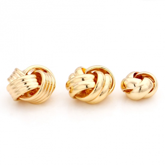 Picture of Brass Beads For DIY Jewelry Making 18K Real Gold Plated Ball Of Yarn Hollow About 12mm x 12mm