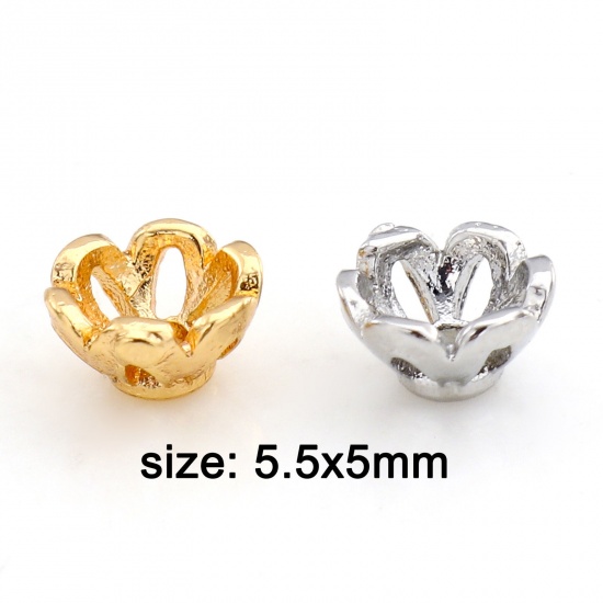 Picture of Brass Beads Caps Flower Real Gold Plated Hollow 5.5mm x 5mm