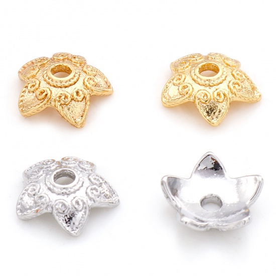 Image de Coupelles en Laiton Fleur Plaqué Or Véritable 10mm x 9.5mm, 10 Pcs