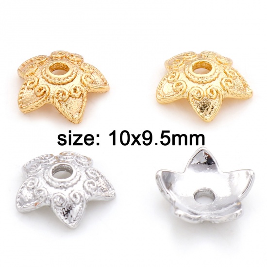 Image de Coupelles en Laiton Fleur Plaqué Or Véritable 10mm x 9.5mm, 10 Pcs