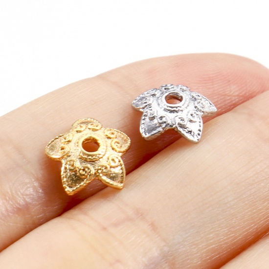 Image de Coupelles en Laiton Fleur Plaqué Or Véritable 10mm x 9.5mm, 10 Pcs