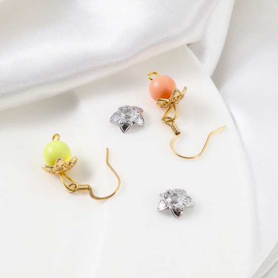 Image de Coupelles en Laiton Fleur Plaqué Or Véritable 10mm x 9.5mm, 10 Pcs