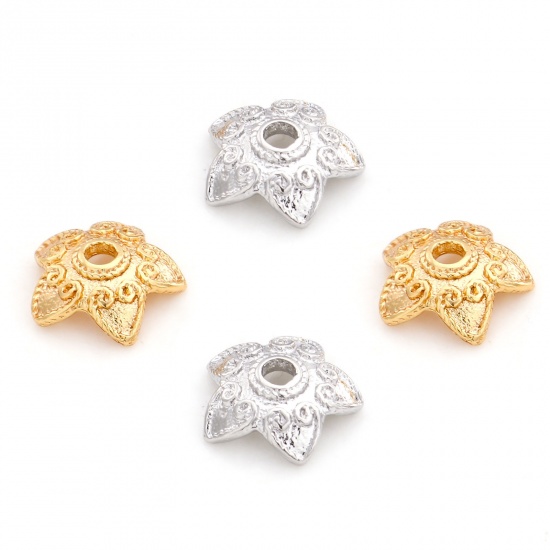 Image de Coupelles en Laiton Fleur Plaqué Or Véritable 10mm x 9.5mm, 10 Pcs