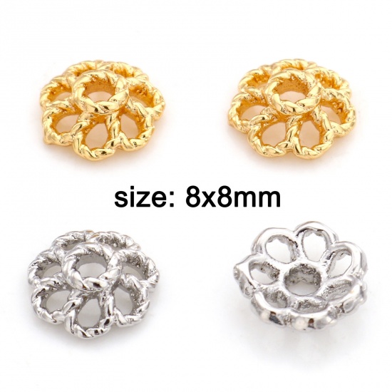 Picture of Brass Beads Caps Flower Real Gold Plated Hollow 8mm x 8mm                                                                                                                                                                                                     