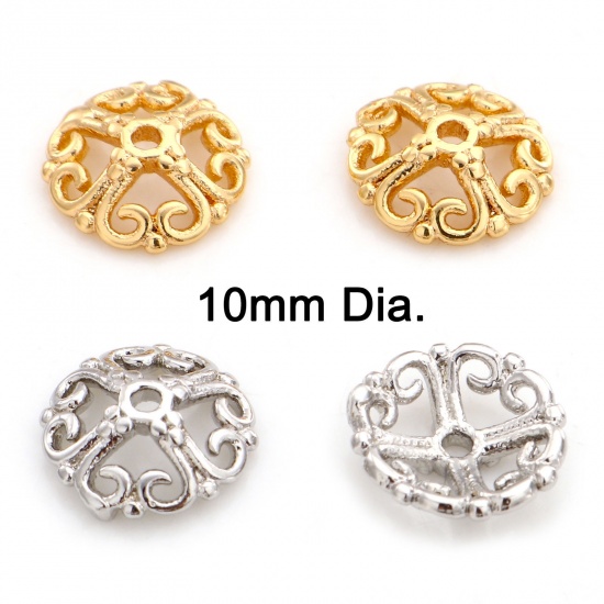 Picture of Brass Beads Caps Round Heart Real Gold Plated Hollow 10mm Dia.