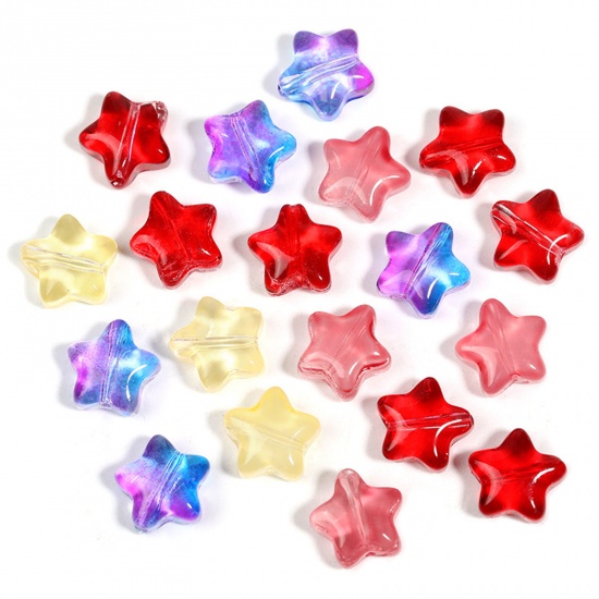 Picture of Lampwork Glass Galaxy Beads For DIY Charm Jewelry Making Pentagram Star Multicolor Gradient Color About 8mm x 8mm