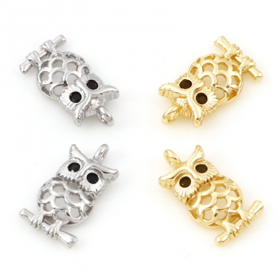 Imagen de Latón Halloween Colgantes Charms Búho Oro Real Chapado 13mm x 7mm, 2 Unidades