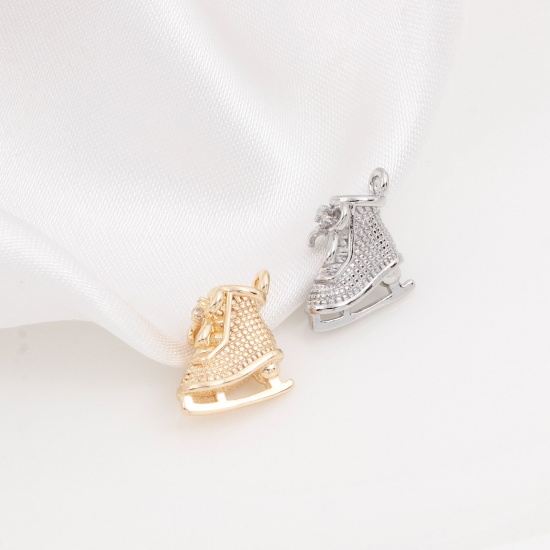 Immagine di Ottone Sport Charms Pattini da Ghiaccio Vero Oro Placcato Cravatta a Farfalla 3D 12mm x 11mm, 5 Pz