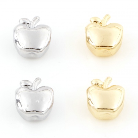 Brass Beads For DIY Jewelry Making Real Gold Plated Apple Fruit 3D About 10.5mm x 9mm
