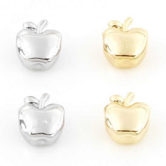 Image de Perles pour DIY Fabrication de Bijoux en Laiton Plaqué Or Véritable Pomme 3D Env. 10.5mm x 9mm, 2 Pcs