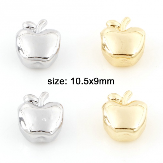 Image de Perles pour DIY Fabrication de Bijoux en Laiton Plaqué Or Véritable Pomme 3D Env. 10.5mm x 9mm, 2 Pcs