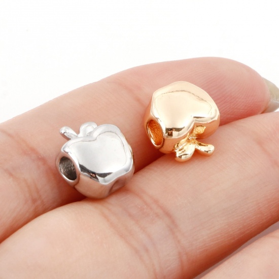 Image de Perles pour DIY Fabrication de Bijoux en Laiton Plaqué Or Véritable Pomme 3D Env. 10.5mm x 9mm, 2 Pcs