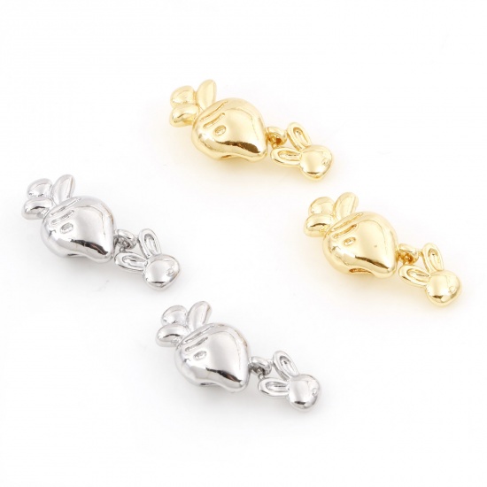 Picture of Brass Beads For DIY Charm Jewelry Making Real Gold Plated Rabbit Animal Radish 3D About 21mm x 13mm                                                                                                                                                           