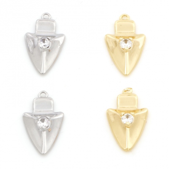 Imagen de Latón Colgantes Charms Punta de Flecha Oro Real Chapado Micro Pave Claro Circón Artificial 16mm x 8.5mm, 2 Unidades