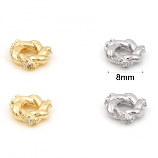 Picture of Brass & Cubic Zirconia Spacer Beads For DIY Bracelet Jewelry Making Findings Real Gold Plated Transparent Clear Braided Circle Ring Micro Pave About 8mm Dia