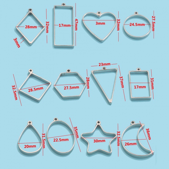Image de Pendentif Cadre Arrière Ouvert pour Résine Polymètre en 304 Acier Inoxydable Respectueux de la Nature Géométrique Argent Mat 3 Pcs