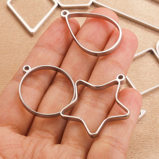 Image de Pendentif Cadre Arrière Ouvert pour Résine Polymètre en 304 Acier Inoxydable Respectueux de la Nature Géométrique Argent Mat 3 Pcs