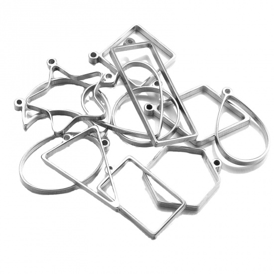 Image de Pendentif Cadre Arrière Ouvert pour Résine Polymètre en 304 Acier Inoxydable Respectueux de la Nature Géométrique Argent Mat 3 Pcs