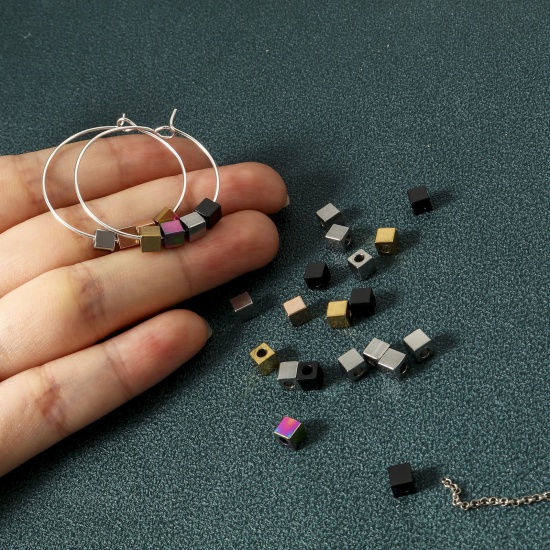 Imagen de Enchapado al Vacío Ecológico 304 Acero Inoxidable Cuentas para la Fabricación de Joyas con Dijes de Bricolaje Cubo Multicolor 4mm x 4mm, Agujero: Aprox 1.8mm, 10 Unidades
