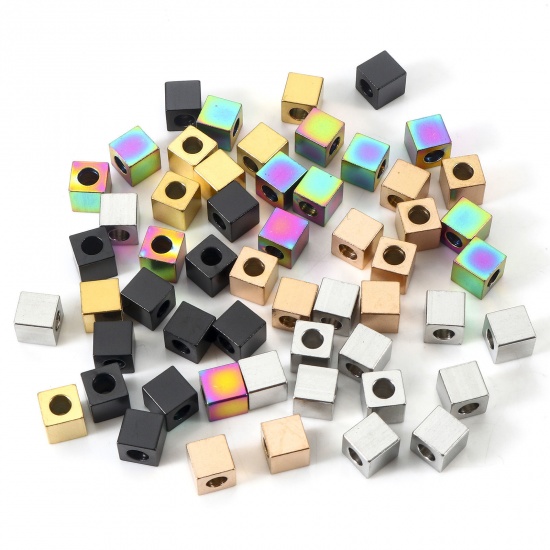 Bild von Umweltfreundliche Vakuumbeschichtung 304 Edelstahl Perlen für die DIY-Schmuckherstellung Würfel Bunt 5mm x 5mm, Loch: ca. 2.8mm, 10 Stück