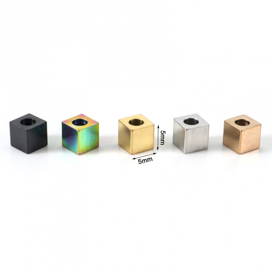 Bild von Umweltfreundliche Vakuumbeschichtung 304 Edelstahl Perlen für die DIY-Schmuckherstellung Würfel Bunt 5mm x 5mm, Loch: ca. 2.8mm, 10 Stück