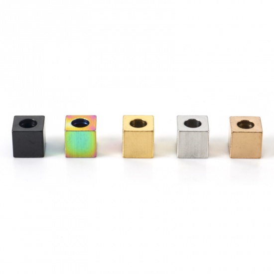 Bild von Umweltfreundliche Vakuumbeschichtung 304 Edelstahl Perlen für die DIY-Schmuckherstellung Würfel Bunt 5mm x 5mm, Loch: ca. 2.8mm, 10 Stück