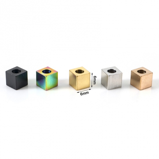 Image de Perles pour DIY Fabrication de Bijoux en 304 Acier Inoxydable Placage Sous Vide Écologique Cube Multicolore 6mm x 6mm, Trou: env. 3mm, 10 Pcs
