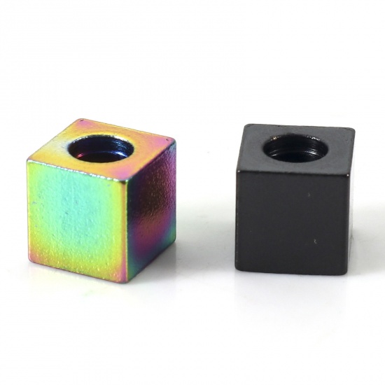 Image de Perles pour DIY Fabrication de Bijoux en 304 Acier Inoxydable Placage Sous Vide Écologique Cube Multicolore 6mm x 6mm, Trou: env. 3mm, 10 Pcs