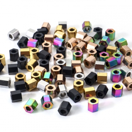 Umweltfreundliche Vakuumbeschichtung 304 Edelstahl Perlen für die DIY-Schmuckherstellung Sechseckiges Prisma Bunt 2mm x 2mm, Loch: ca. 1.2mm, 10 Stück