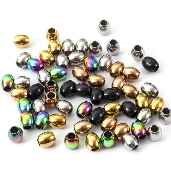 Image de Perles pour DIY Fabrication de Bijoux en 304 Acier Inoxydable Placage Sous Vide Écologique Ovale Multicolore 5mm x 4mm, Trou: env. 2mm, 10 Pcs