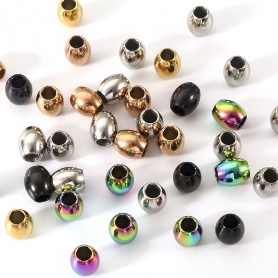 Image de Perles pour DIY Fabrication de Bijoux en 304 Acier Inoxydable Placage Sous Vide Écologique Ovale Multicolore 5mm x 4mm, Trou: env. 2mm, 10 Pcs
