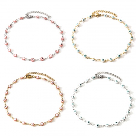 1 Piece Vacuum Plating 304 Stainless Steel Religious Link Chain Anklet Enamel Evil Eye