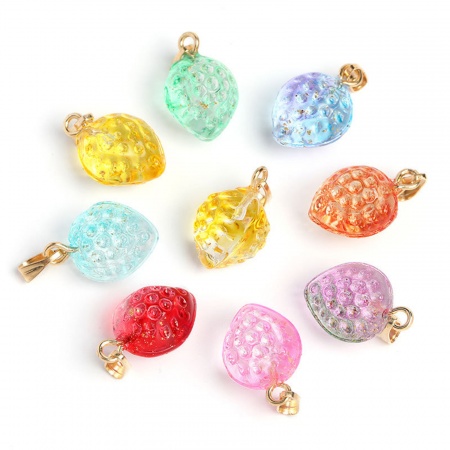 Lampwork Vetro Charms Fragola Multicolore Colore Sfumato 14mm x 12mm, 10 Pz