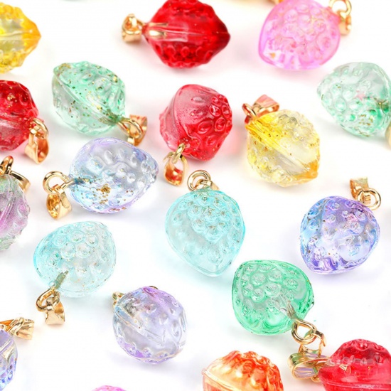 Picture of Lampwork Glass Charms Multicolor Strawberry Fruit Gradient Color 14mm x 12mm