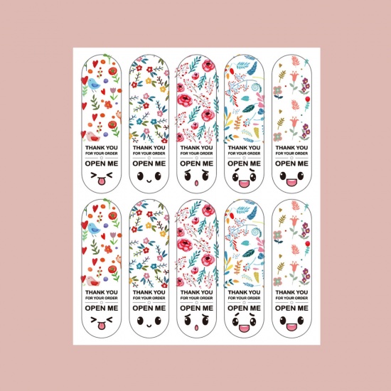 Immagine di Carta Artistica Sigilli Adesivi Etichette Multicolore Rettangolo Fiore Lettere " THANK YOU " 7cm x 2cm, 1 Pacchetto ( 100 Pz/Pacchetto)