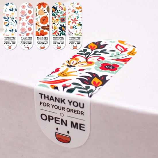 Immagine di Carta Artistica Sigilli Adesivi Etichette Multicolore Rettangolo Fiore Lettere " THANK YOU " 7cm x 2cm, 1 Pacchetto ( 100 Pz/Pacchetto)