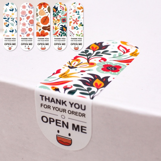 アートペーパー 封印シール 多色 長方形 花 文字 " THANK YOU " 7cm x 2cm、 1 パック ( 100 個/パック) の画像