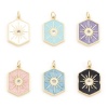 Picture of Brass Galaxy Charms Gold Plated Multicolor Hexagon Star Enamel Clear Cubic Zirconia 26mm x 15mm