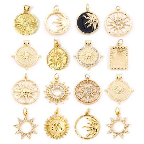 Picture of Natural Shell & Brass Galaxy Charms Gold Plated Sun Moon