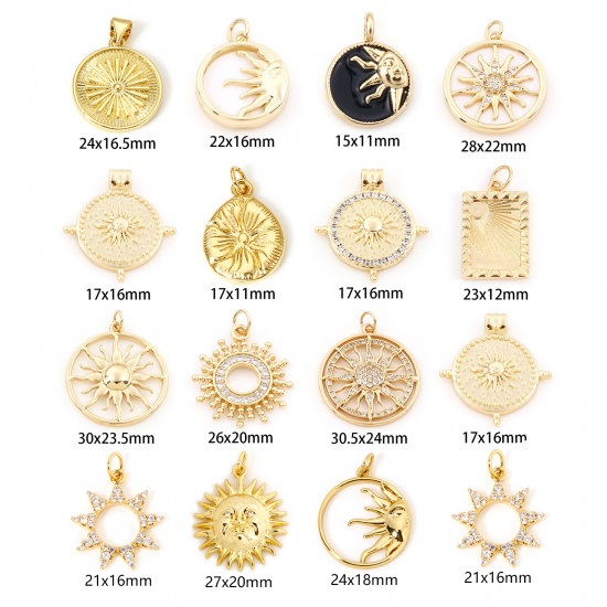 Picture of Natural Shell & Brass Galaxy Charms Gold Plated Sun Moon