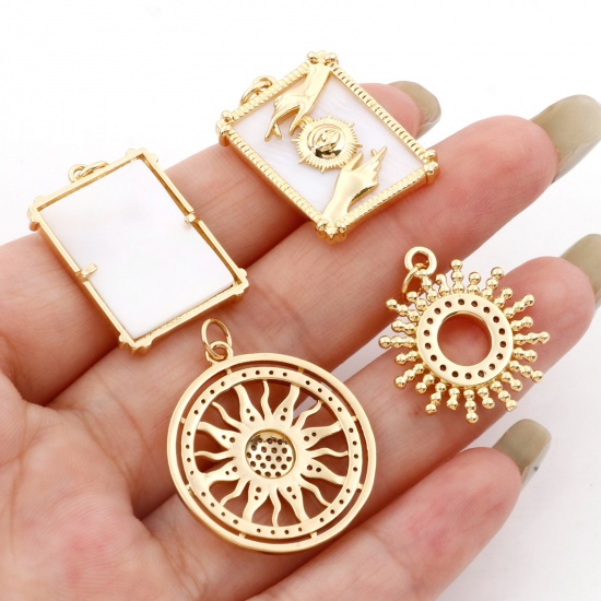 Picture of Natural Shell & Brass Galaxy Charms Gold Plated Sun Moon