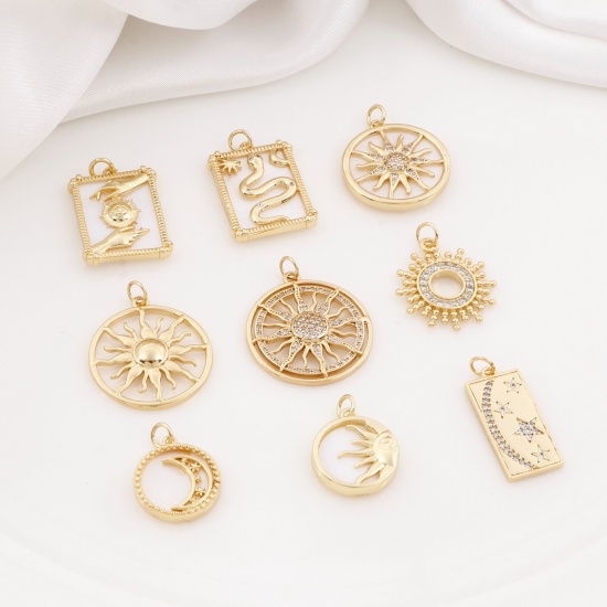 Picture of Natural Shell & Brass Galaxy Charms Gold Plated Sun Moon